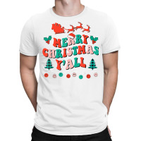 Retro Groovy Merry Christmas Y'all Santa Hat Lights Xmas T Shirt T-shirt | Artistshot