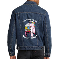 Straight Outta Night Shift Nurse Unicorn Coffee Men Denim Jacket | Artistshot