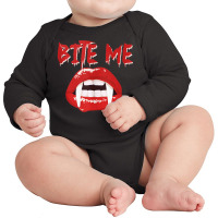 Bite Me Funny Halloween Vampire Bite Me Tank Top Long Sleeve Baby Bodysuit | Artistshot