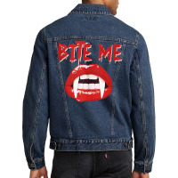 Bite Me Funny Halloween Vampire Bite Me Tank Top Men Denim Jacket | Artistshot