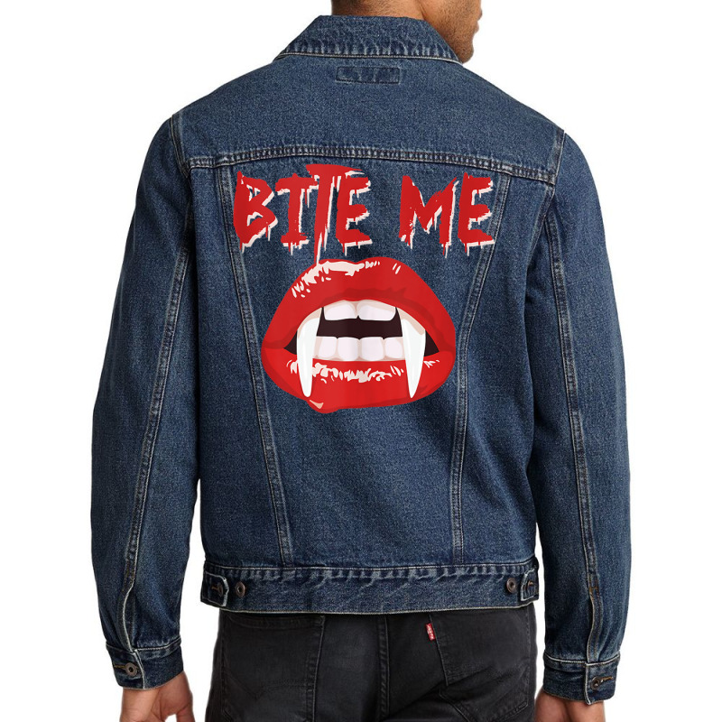 Bite Me Funny Halloween Vampire Bite Me Tank Top Men Denim Jacket by CoreyMartinPeters | Artistshot