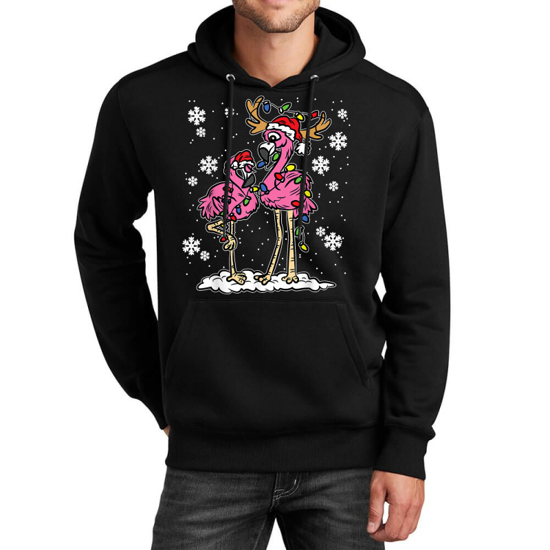 Flamingo Christmas Lights Santa Hat Pajama Cute Animal X Mas T Shirt Unisex Hoodie | Artistshot