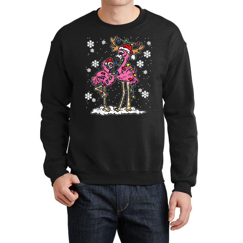 Flamingo Christmas Lights Santa Hat Pajama Cute Animal X Mas T Shirt Crewneck Sweatshirt | Artistshot