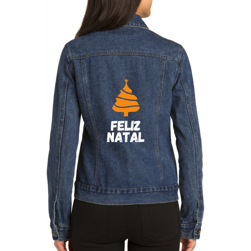 Merry Christmas In Brazilian Feliz Natal Ladies Denim Jacket by AndreaSaizon | Artistshot