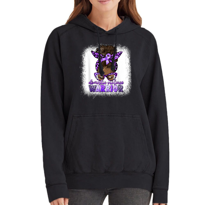 Black Woman Domestic Violence Warrior Afro Messy Bun Purple T Shirt Vintage Hoodie | Artistshot