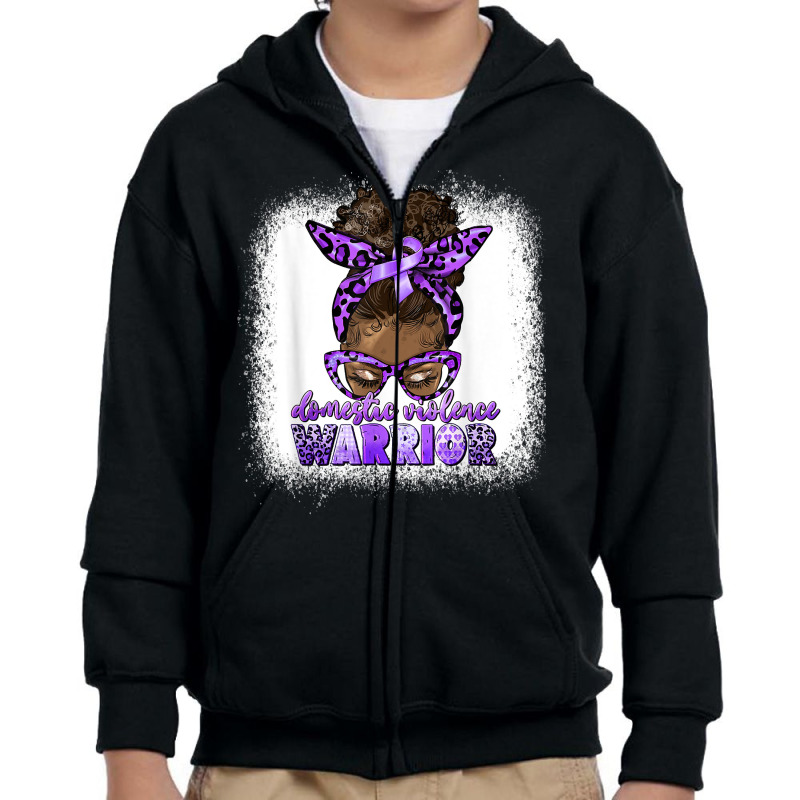 Black Woman Domestic Violence Warrior Afro Messy Bun Purple T Shirt Youth Zipper Hoodie | Artistshot