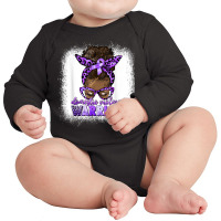 Black Woman Domestic Violence Warrior Afro Messy Bun Purple T Shirt Long Sleeve Baby Bodysuit | Artistshot