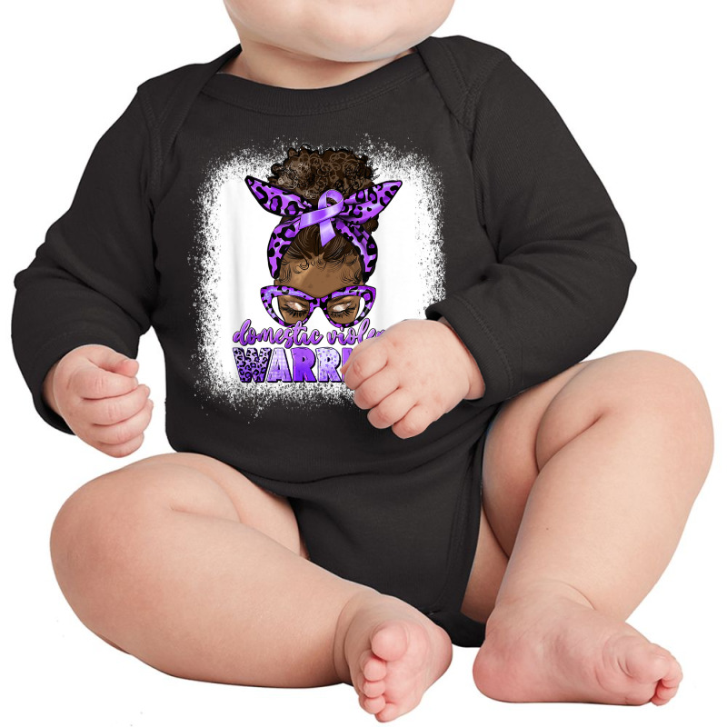 Black Woman Domestic Violence Warrior Afro Messy Bun Purple T Shirt Long Sleeve Baby Bodysuit | Artistshot