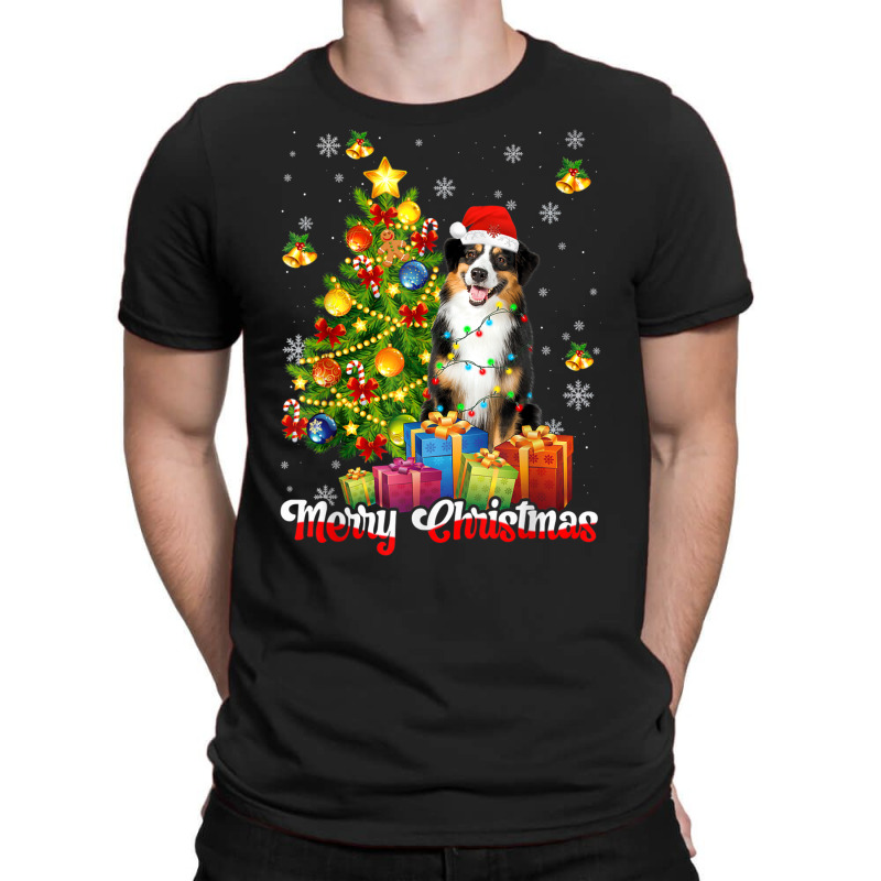 Australian Shepherd Santa Christmas Tree Lights Xmas Aussie T Shirt T-shirt | Artistshot