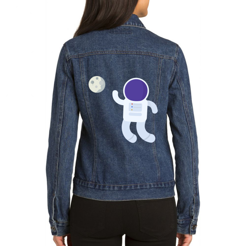 Astronaut And Moon Ladies Denim Jacket by joyo bobs | Artistshot