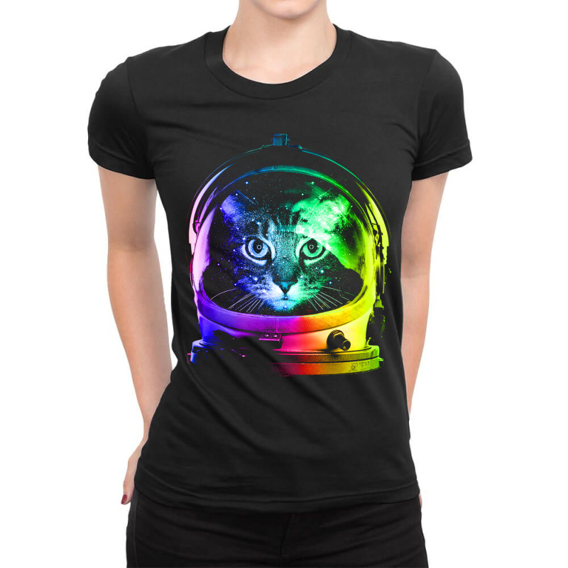 Astronaut Cat Ladies Fitted T-Shirt by joyo bobs | Artistshot