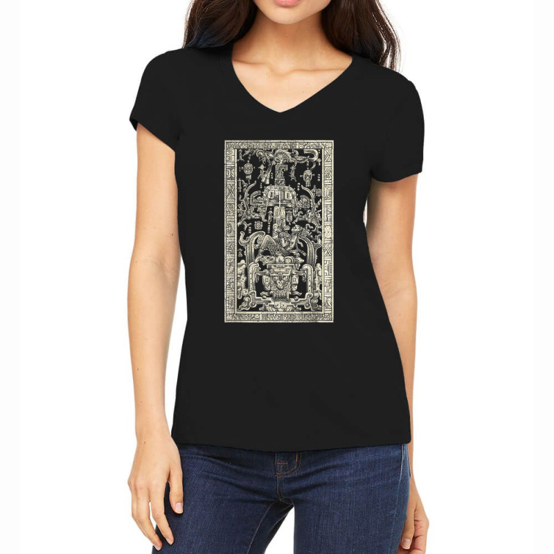 King Pakal's Spaceship, Mayan Time Traveler Ancient Carving Women's V-Neck T-Shirt by MindyLeeLucas | Artistshot