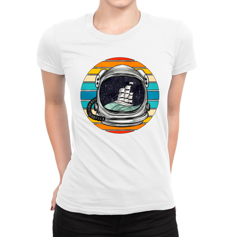 Astronaut And Retro Rainbow Ladies Fitted T-shirt | Artistshot