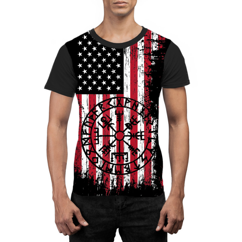 Retro American Flag Viking Vegvisir Nordic Celtic Compass Tank Top Graphic T-shirt by zaeske | Artistshot