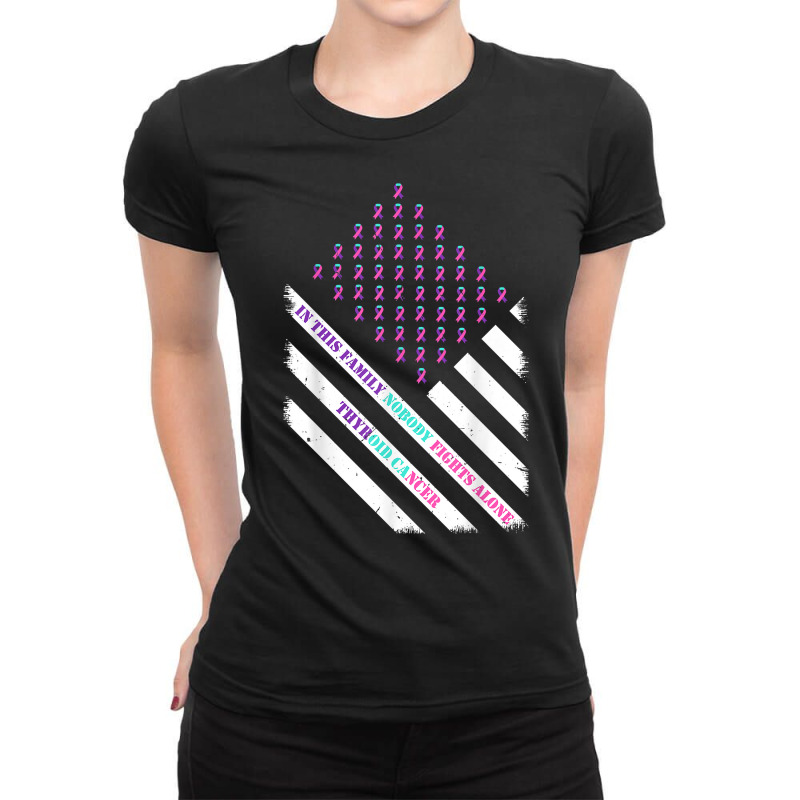 Grunge Teal Pink Purple Ribbons American Flag Nobody Fights T Shirt Ladies Fitted T-Shirt by beckiguralk28 | Artistshot