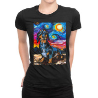 Dachshund T  Shirt Black And Tan Shorthair Dachshund Night 2 T  Shirt Ladies Fitted T-shirt | Artistshot