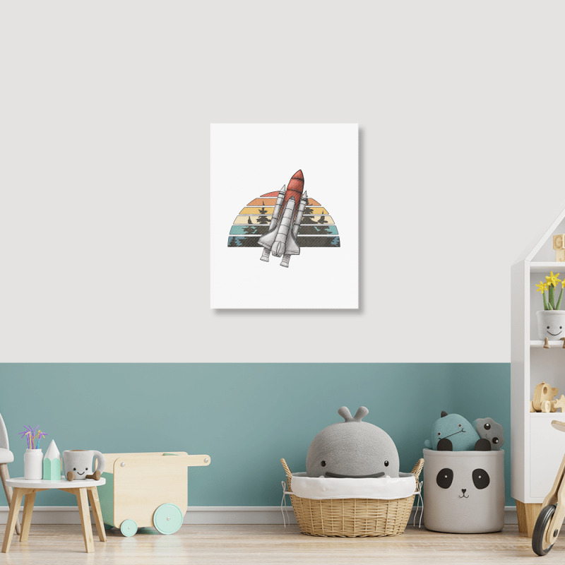 Spaceship Retro Rainbow Portrait Canvas Print | Artistshot