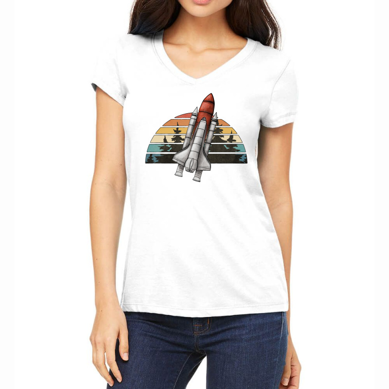 Spaceship Retro Rainbow Women's V-neck T-shirt | Artistshot