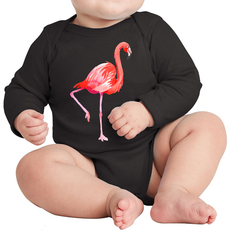 Flamingo T  Shirt Watercolor Exotic Flamingo 04 T  Shirt Long Sleeve Baby Bodysuit by emann814 | Artistshot