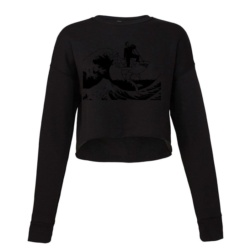 Stencil Art Of Himself Riding A Shark Cropped Sweater by AnncCurr | Artistshot