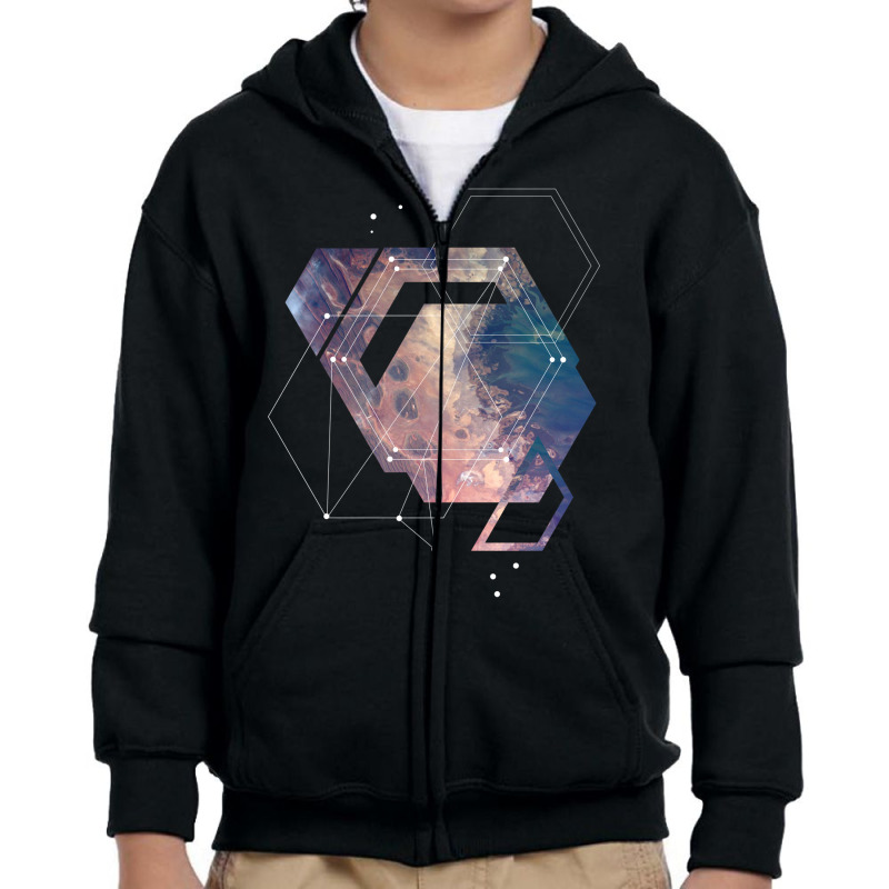 Geometric Abstract Space Art Youth Zipper Hoodie | Artistshot