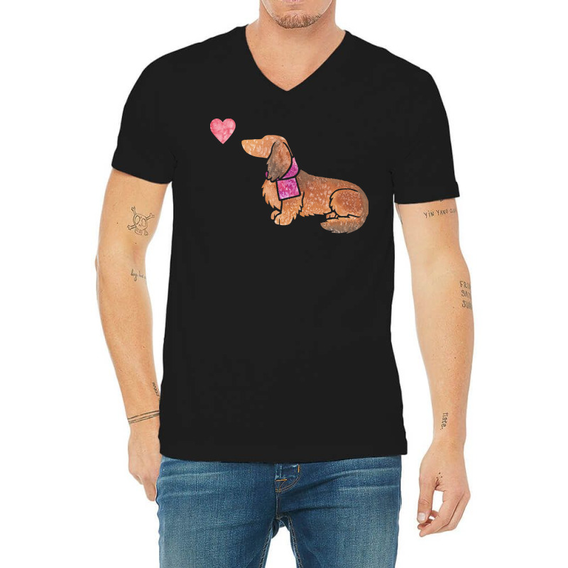 Longhaired Dachshund T  Shirt Longhaired Dachshund Watercolour T  Shir V-neck Tee | Artistshot