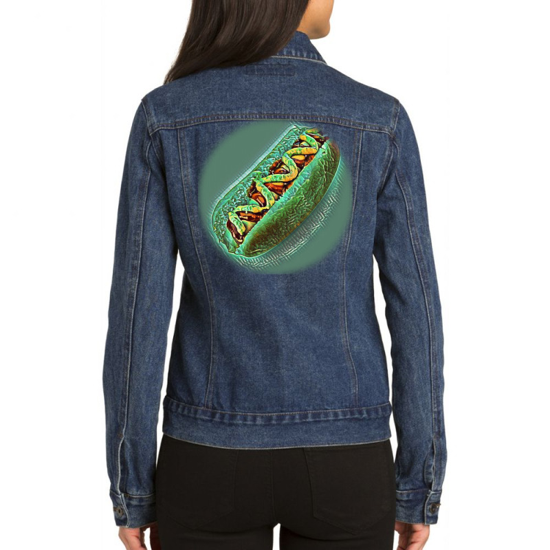 Hot Dog With Mustard And Ketc Ladies Denim Jacket by Kemnabi | Artistshot