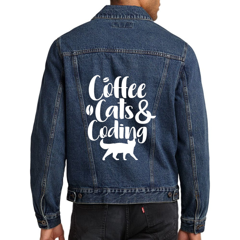 Coffee Cats And Coding Men Denim Jacket | Artistshot