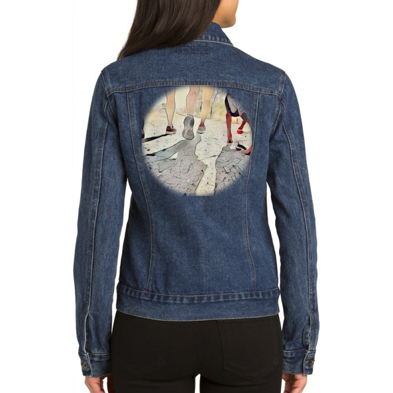 A Dog Out Enjoying Nature Wit Retro Vintage I Ladies Denim Jacket by Kemnabi | Artistshot