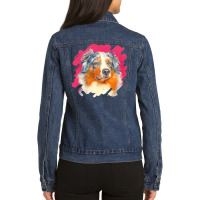 Australian Shepherd T  Shirt Australian Shepherd   Blue Merle Portrait Ladies Denim Jacket | Artistshot