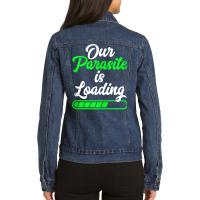 Funny Pregnancy Announcement Our Parasite Is Loading Tank Top Ladies Denim Jacket | Artistshot