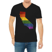 California Map Silhouette Lgbt Pride Flag Tshirt Men Women V-neck Tee | Artistshot