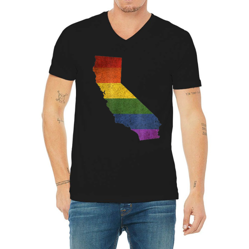 California Map Silhouette Lgbt Pride Flag Tshirt Men Women V-neck Tee | Artistshot