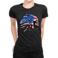 Native America Flag Usa Skull Indian Ladies Fitted T-shirt | Artistshot