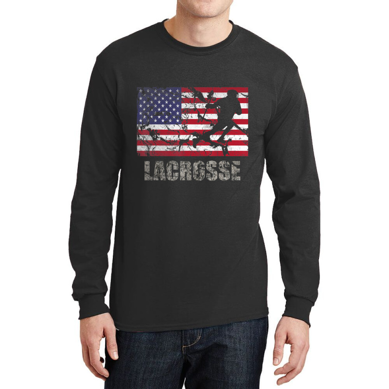 Lacrosse American Flag Usa Flag Fan Vintage Retro Long Sleeve Shirts by degreesgunner | Artistshot