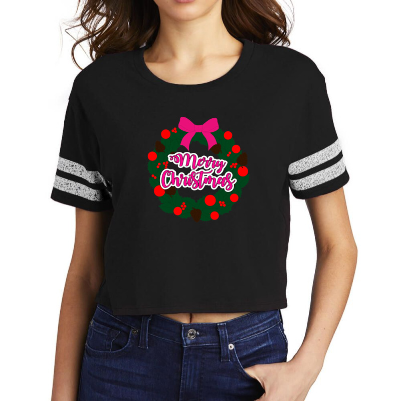 Green Red And Pink Wreath With Merry Christmas Text Overlay Scorecard Crop Tee by TonyBanks | Artistshot