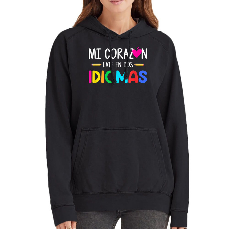 Mi Corazon Late En Dos Idiomas Bilingual Spanish Teacher Vintage Hoodie by AbeaJuanje | Artistshot