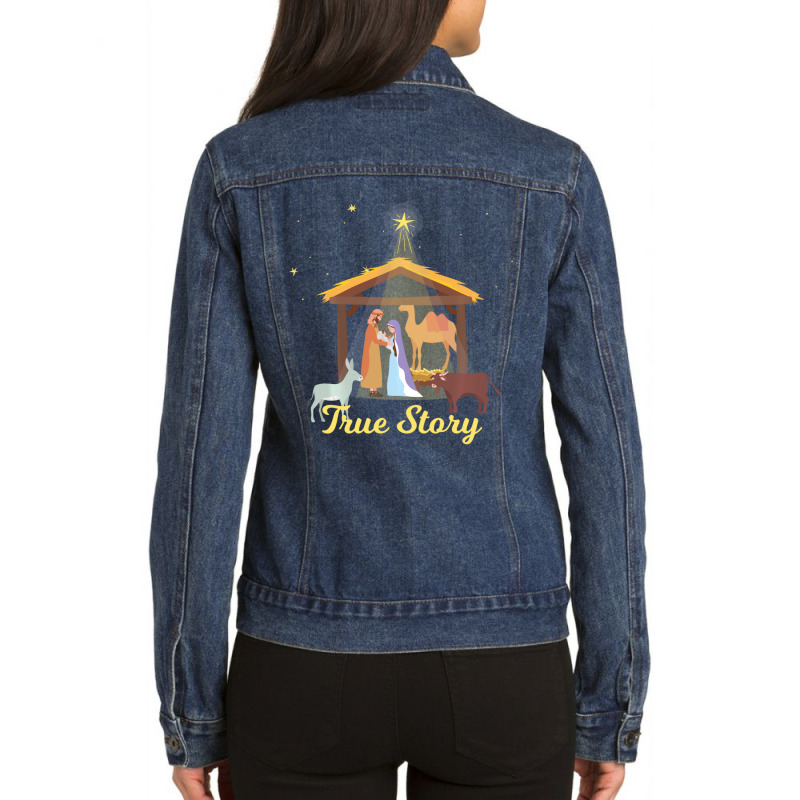 True Story Christmas Advent Nativity Scene North Star Ladies Denim Jacket by behindcedar22 | Artistshot