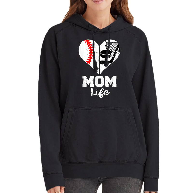 Mom Life Heart Funny Baseball Hockey Mom Vintage Hoodie | Artistshot