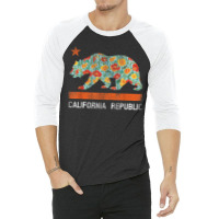 California Republic State Bear Star Poppy Flower La Cali Tee 3/4 Sleeve Shirt | Artistshot