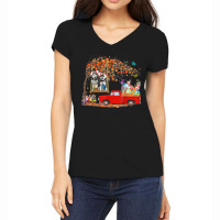 Husky Wearing Bunny Ear Red Truck With Eggs Women's V-neck T-shirt | Artistshot