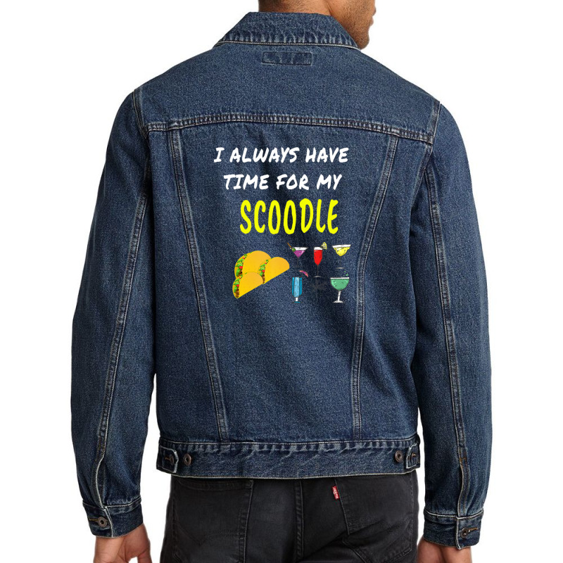 Funny I Have Time Scoodle Tacos Wine Drinks Dog Puppy Men Denim Jacket by kodbaduvisx | Artistshot