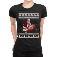 Santa Claus And Baby Jesus Nativity Manger Christmas Long Sleeve T Shi Ladies Fitted T-shirt | Artistshot