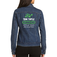 Funny Running Fitness Shirt, Team Turtle Ladies Denim Jacket | Artistshot