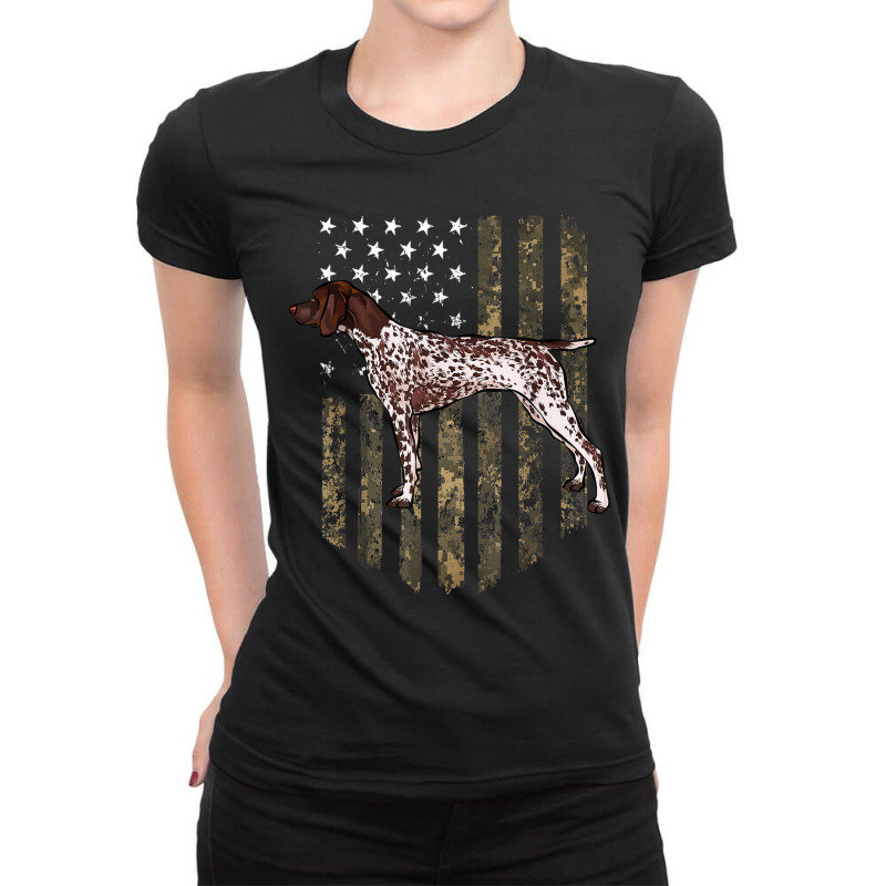 Camo American Flag German Shorthaired Pointer 4th Of July Ladies Fitted T-Shirt by CesarRobertoRamirez | Artistshot