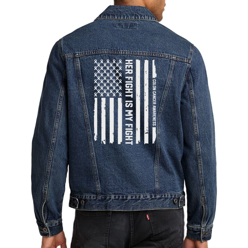 Her Fight American Flag Colorectal Bowel Colon Cancer Awareness Men Denim Jacket by ton1 | Artistshot