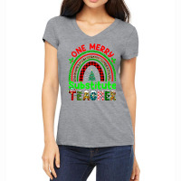 One Merry Substitute Teacher Rainbow Buffalo Plaid Xmas Tree T Shirt Women's V-neck T-shirt | Artistshot