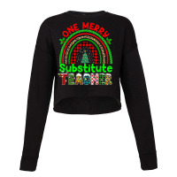 One Merry Substitute Teacher Rainbow Buffalo Plaid Xmas Tree T Shirt Cropped Sweater | Artistshot