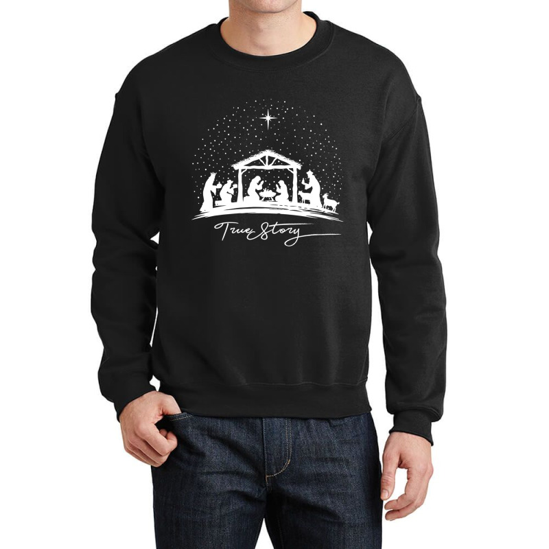 True Story Nativity Christmas Baby Jesus Manger Catholic Long Sleeve T Crewneck Sweatshirt by bettincam | Artistshot