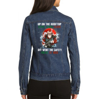 Up On The Rooftop Click Off Went The Safety Santa Anti Biden Long Slee Ladies Denim Jacket | Artistshot